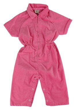 VTG Toddletime Girls Corduroy Pink Jumpsuit Size 1½ Short Sleeve Elastic Waist